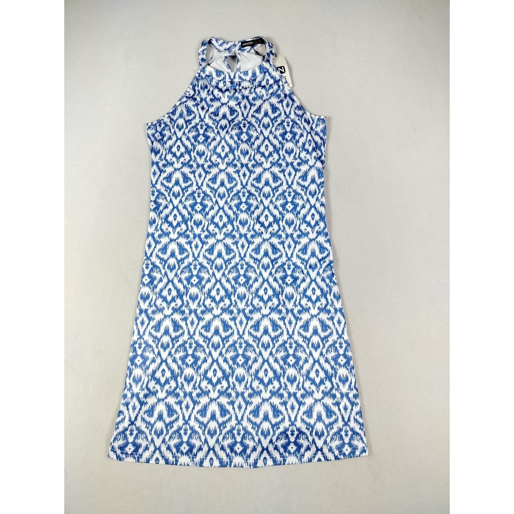 NORACORA Dress Womens Medium‎ Blue Geometric Jersey Halter Sleeveless Sundress
